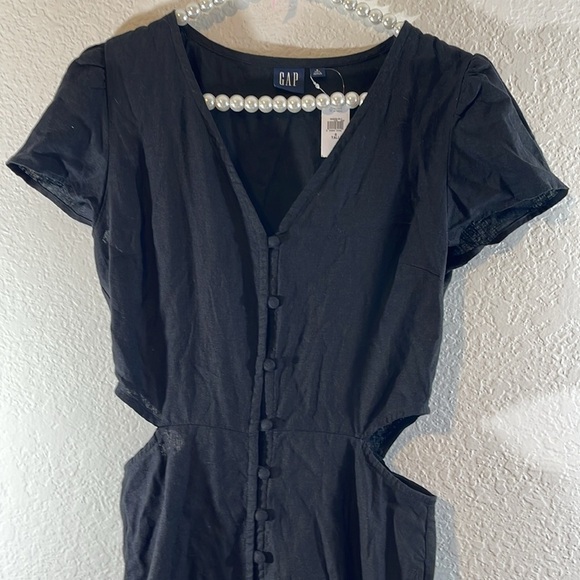 GAP Linen Blend Cutout Midi Dress With Pockets Black Size 8 Tall NEW - Picture 3 of 12